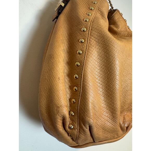 Y2K Michael Kors Astor Middleton Chain Hobo Bag Tan Leather Studded Shoulder Bag - Picture 11 of 12